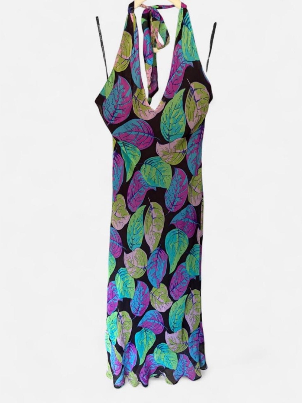 Vintage Y2K Black Label Betsey Johnson 100% Silk Halter Midi Dress